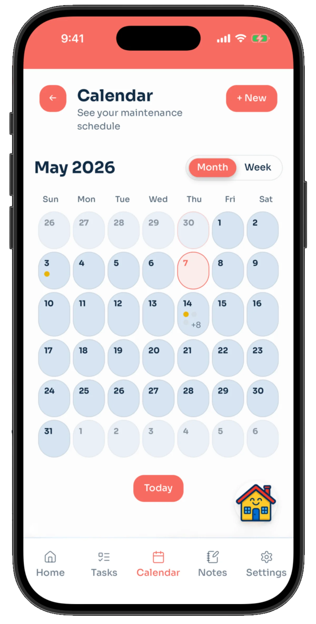 HouseSpouse home maintenance calendar showing a monthly schedule with seasonal tasks